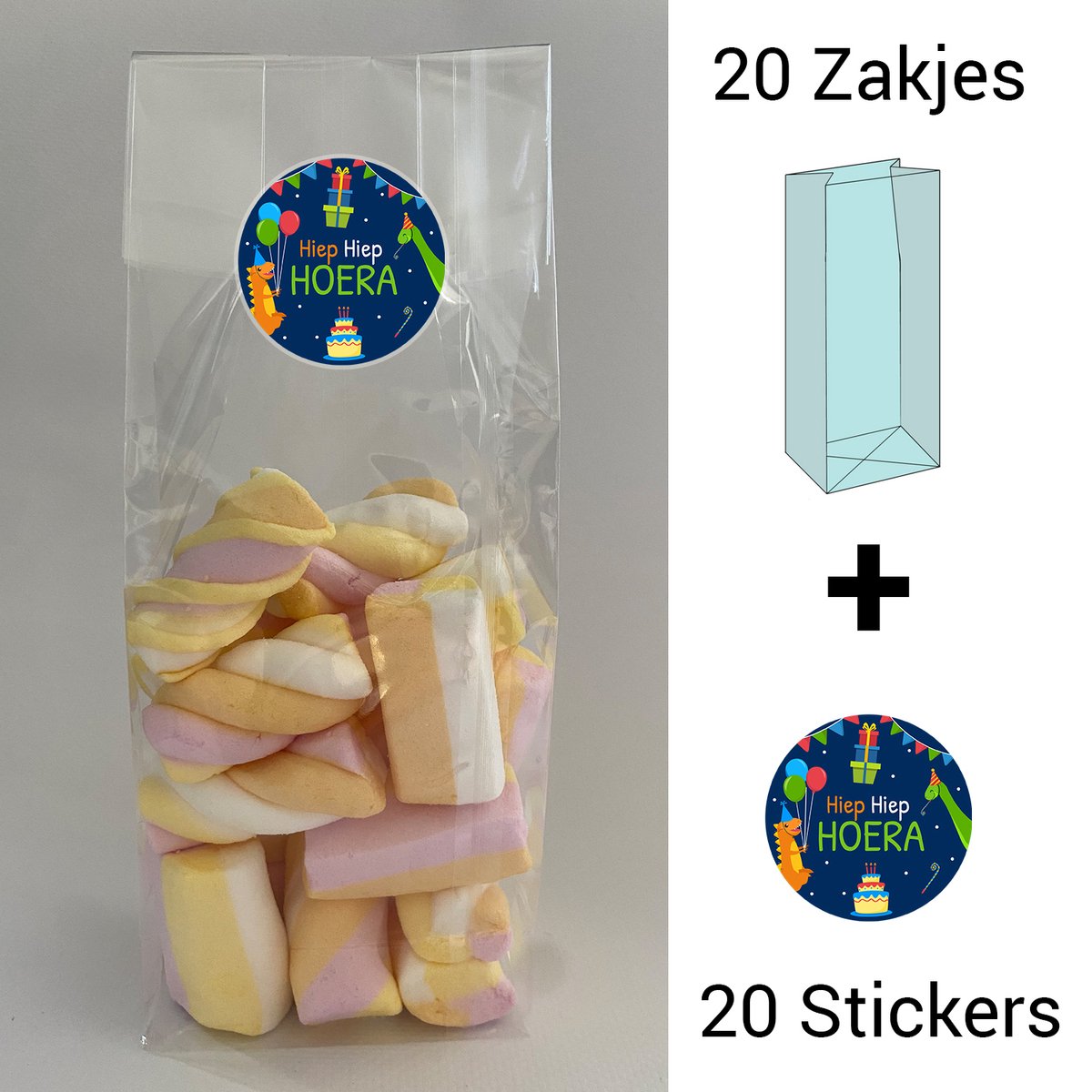 Uitdeelzakjes + sluitstickers - 40 pack (20 stickers & 20 zakjes) - cellofaanzakjes - Transparant - snoepzakjes - traktatie zakjes