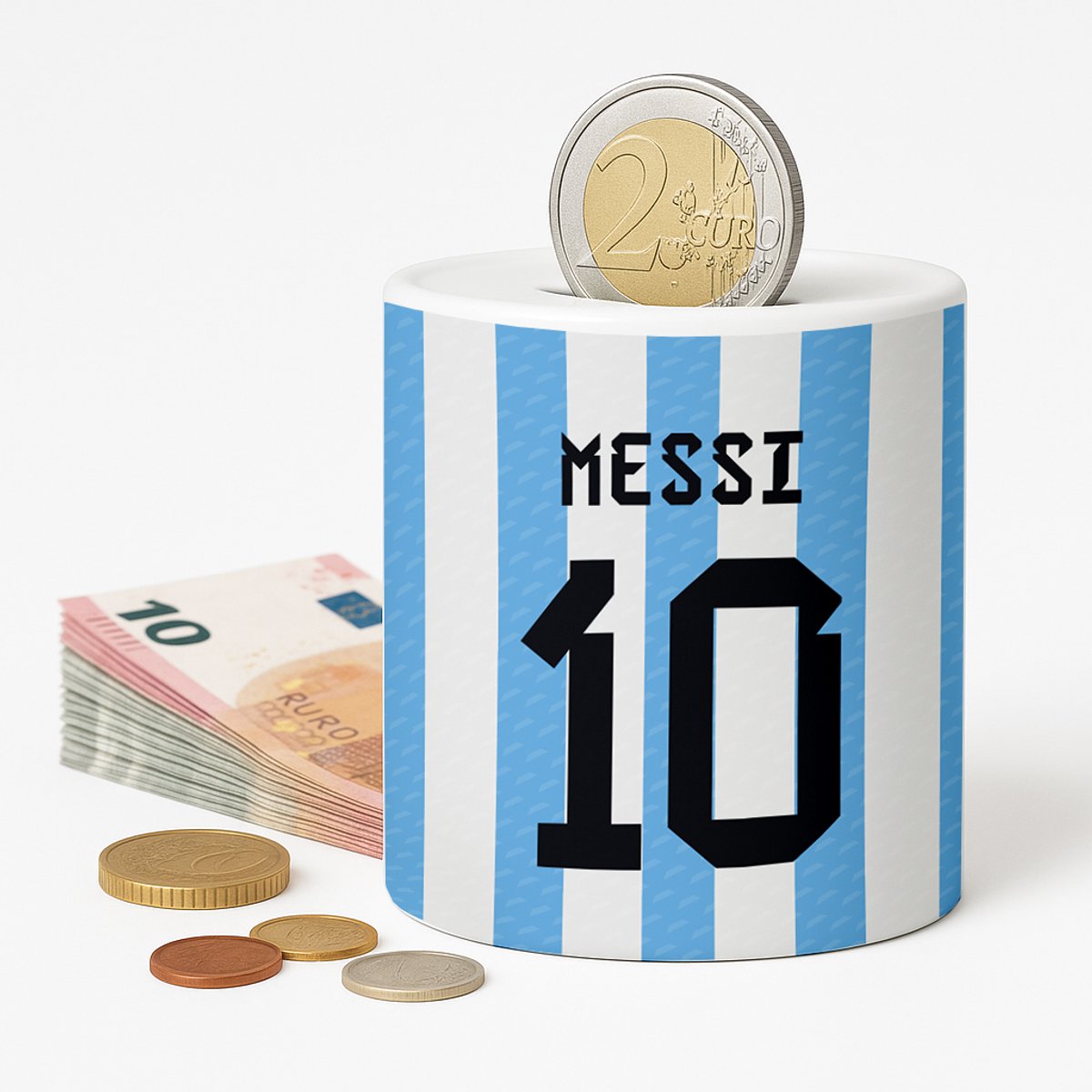 Spaarpot Argentinië Voetbal - Spaarpot met naam gepersonaliseerd - Voetbal Cadeau - Geschenk - Voetbal shirt op spaarpot - Spaarpotten voor volwassenen of kind - jongen of meisje