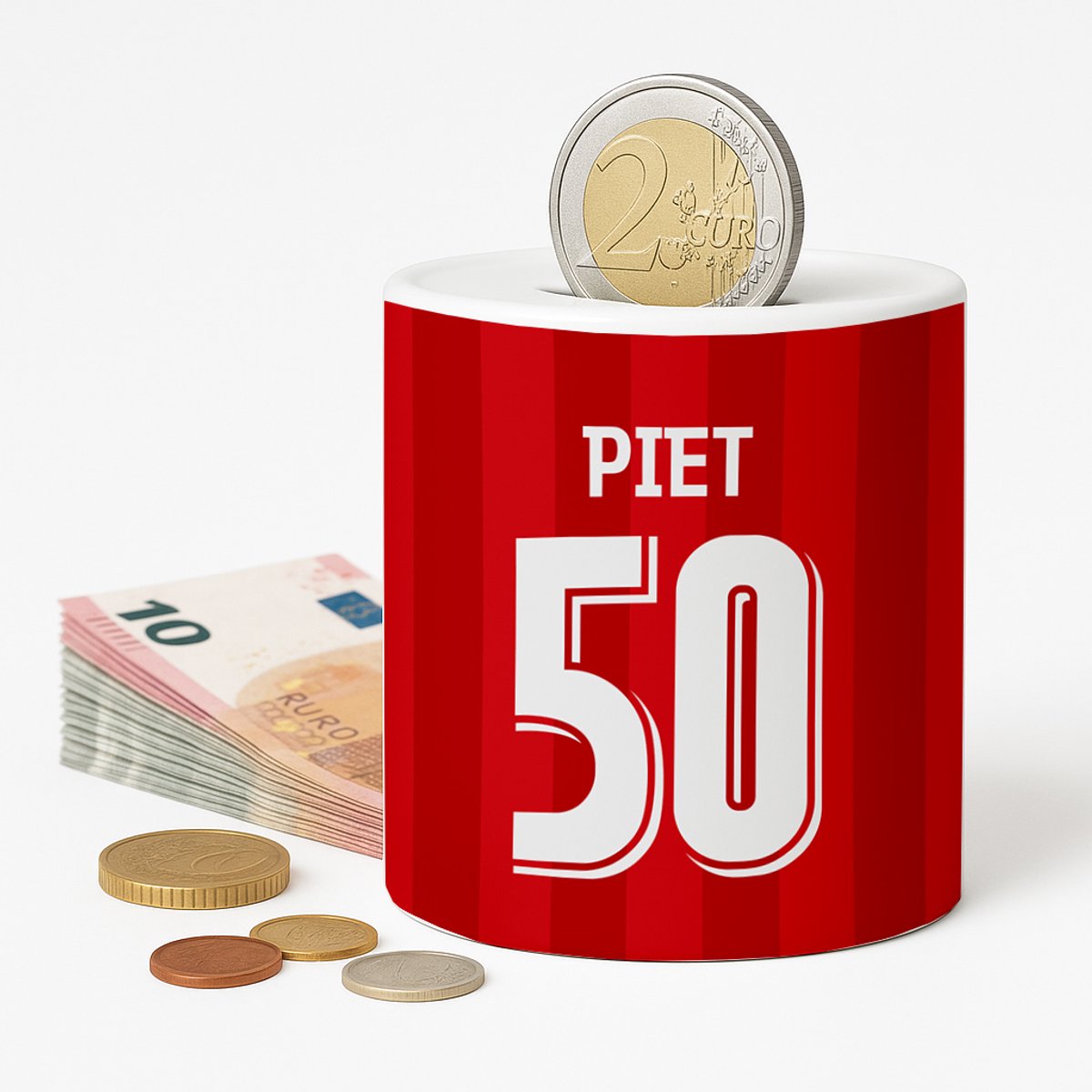 Spaarpot Eindhoven Voetbal - Spaarpot met naam gepersonaliseerd - Voetbal Cadeau - Geschenk - Voetbal shirt op spaarpot - Spaarpotten voor volwassenen of kind - jongen of meisje