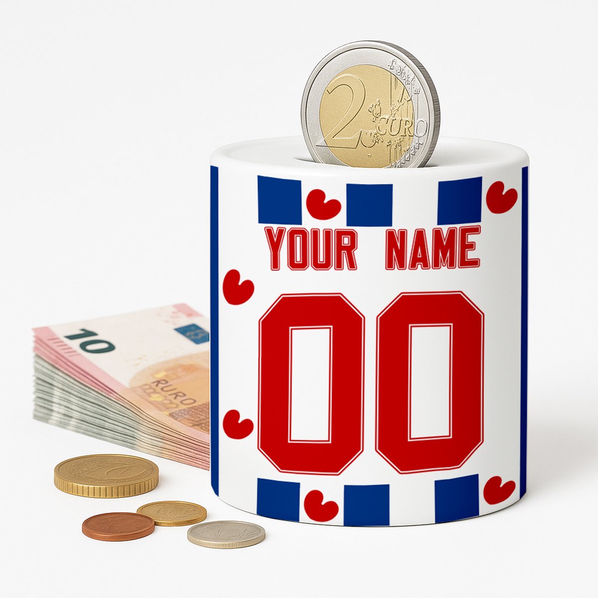 Spaarpot Heerenveen Voetbal - Spaarpot met naam gepersonaliseerd - Voetbal Cadeau - Geschenk - Voetbal shirt op spaarpot - Spaarpotten voor volwassenen of kind - jongen of meisje