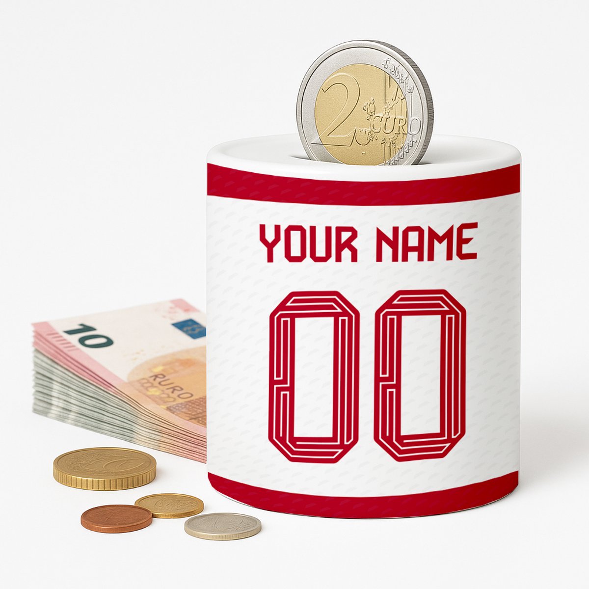 Spaarpot Munchen Voetbal - Spaarpot met naam gepersonaliseerd - Voetbal Cadeau - Geschenk - Voetbal shirt op spaarpot - Spaarpotten voor volwassenen of kind - jongen of meisje