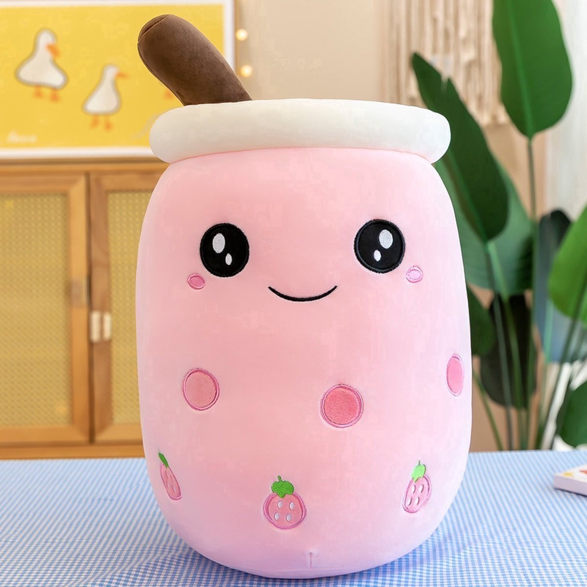 Klikkopers® - Kawaii Kussen - Bubble Tea Knuffel - 35cm - Boba Knuffel - Roze - Kawaii Knuffel - Squishy - Squish Knuffel