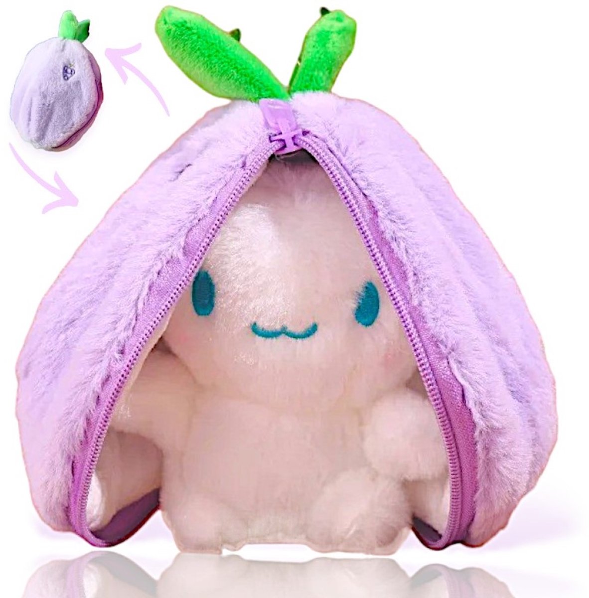 Klikkopers® - Kawaii Kussen - Konijn in een Druif 20 cm - Konijn Knuffel - Kawaii Knuffel - Druif Knuffel - Squish Knuffel