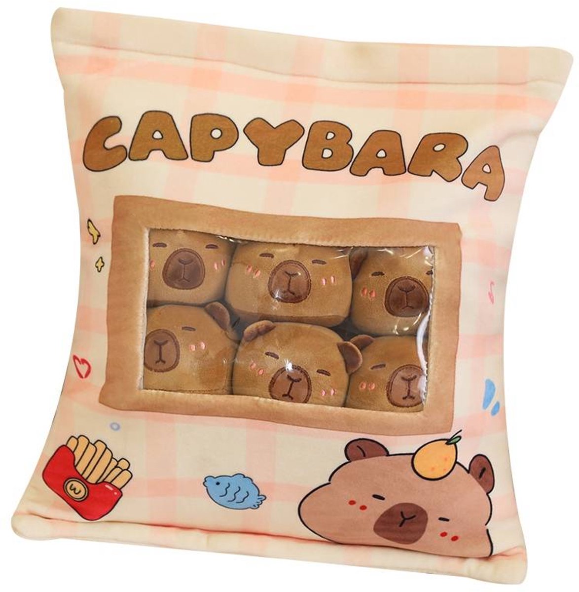 Klikkopers® - Kawaii Kussen Met 6 Babys - Capybara Knuffel - Kawaii Knuffel - Kawaii Capybara Squishy Knuffel - 50CM