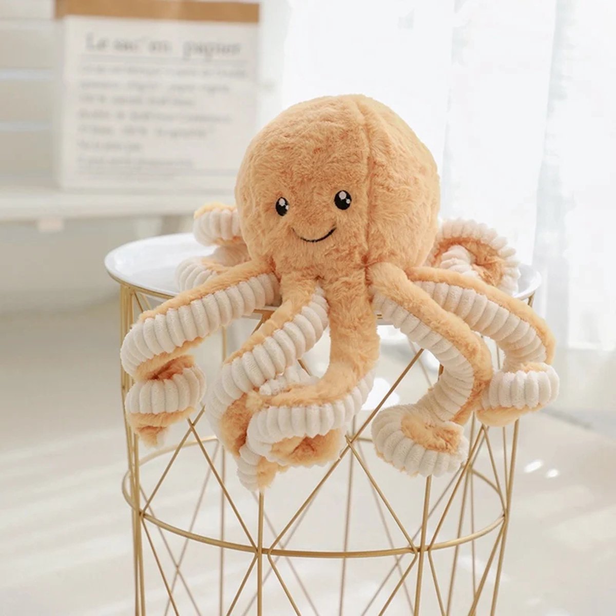 Klikkopers® - Octopus Knuffel - Inktvis Knuffel - Kawaii Kussen - Kawaii Knuffel - Biege - 60 cm