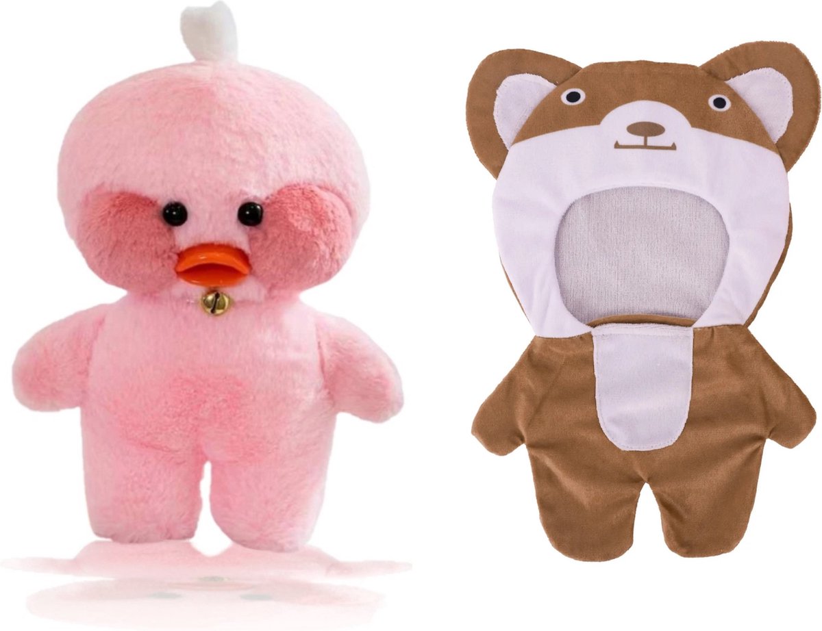 Klikkopers® - Paper Duck knuffel - Beer Kostuum - 30 cm - Paper Duck - Lalafanfan - Paperduck - Roze