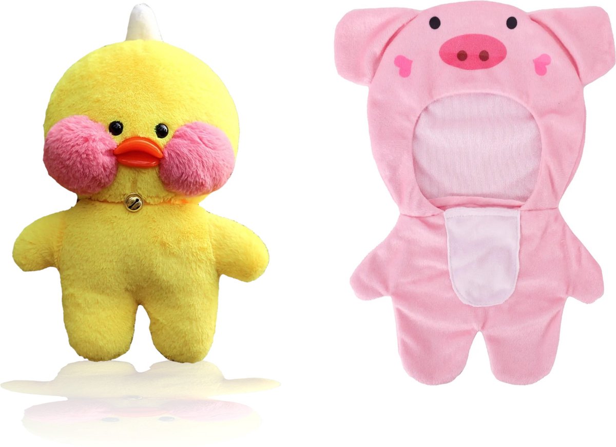 Klikkopers® - Paper Duck knuffel - Varkentje Kostuum - 30 cm - Paper Duck - Lalafanfan - Paperduck - Geel