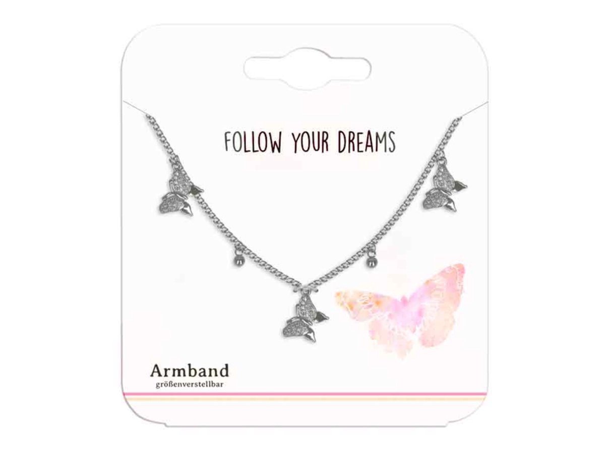  -Armband 5 bedels vlinder-Zilver