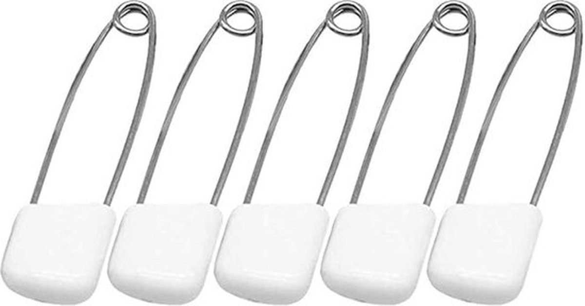   Veiligheidsspelden met Beschermkap - Baby Safety Pins - 5 stuks - 5.4 cm - Wit
