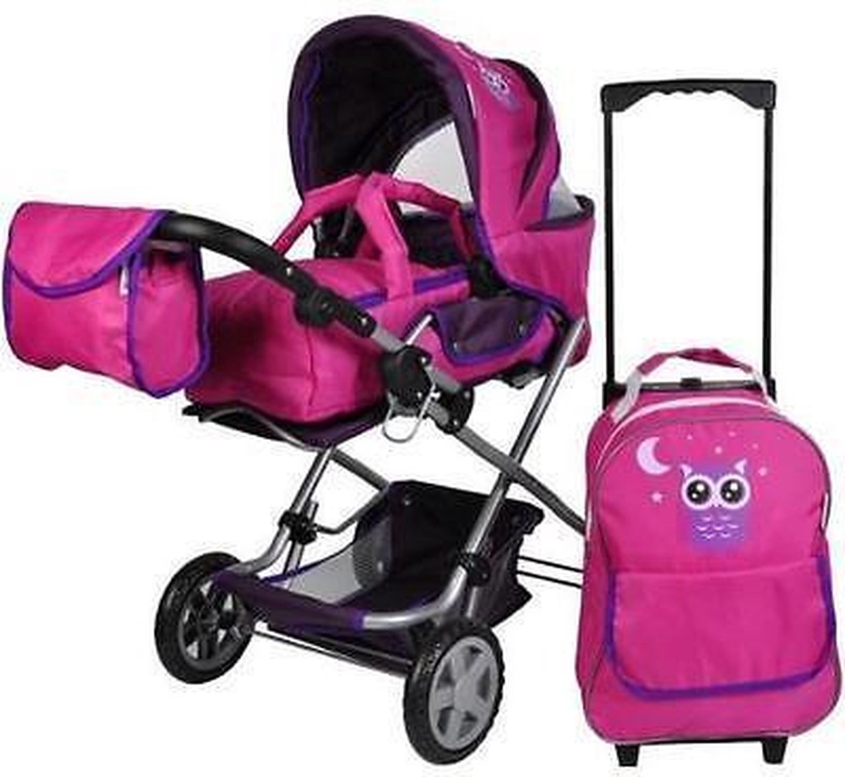 Combi Poppenwagen Luke met Trolley Pink Owl 61439