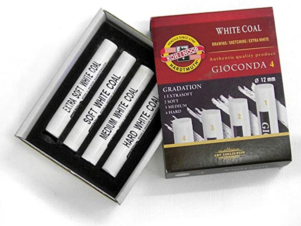 Koh-I-Noor - Gioconda-Witte houtskool - 4 hardheden -extra Soft-Soft-Medium-Hard- 12 mm doorsnede