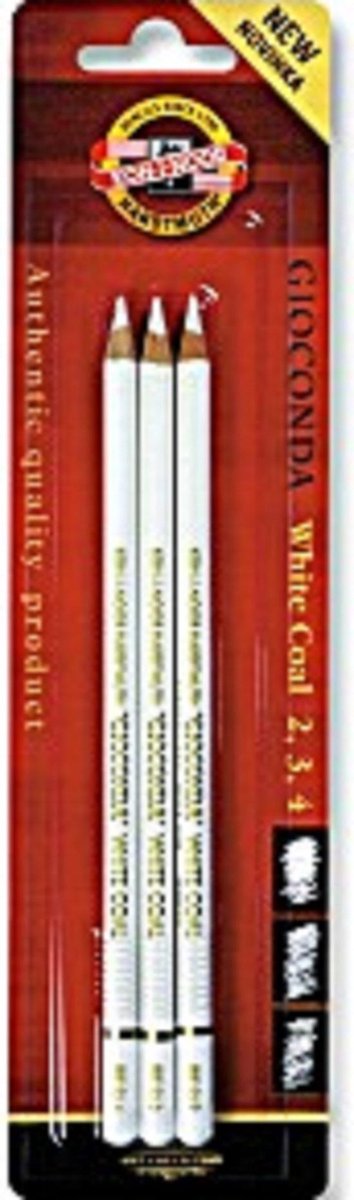 Koh I Noor Zeichenkohle Reißkohle- Stifte 3er Set - Weiß Härtegrad 2 / 3 / 4 - Blister (8812BL)