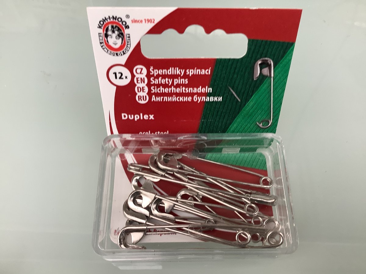 Veiligheids speld assortiment. Nikkel. 12 dlg.