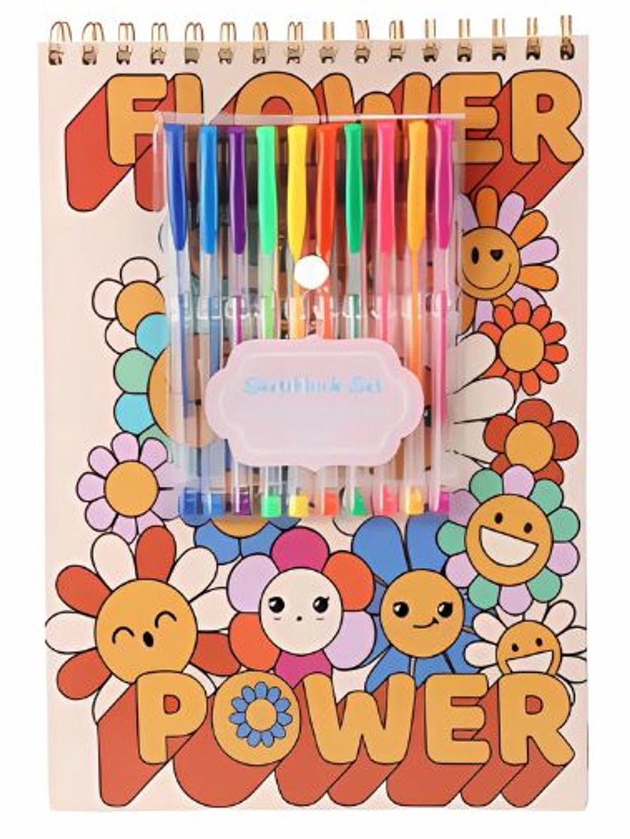Flower Power Schetsboek met Markers - 32x23cm