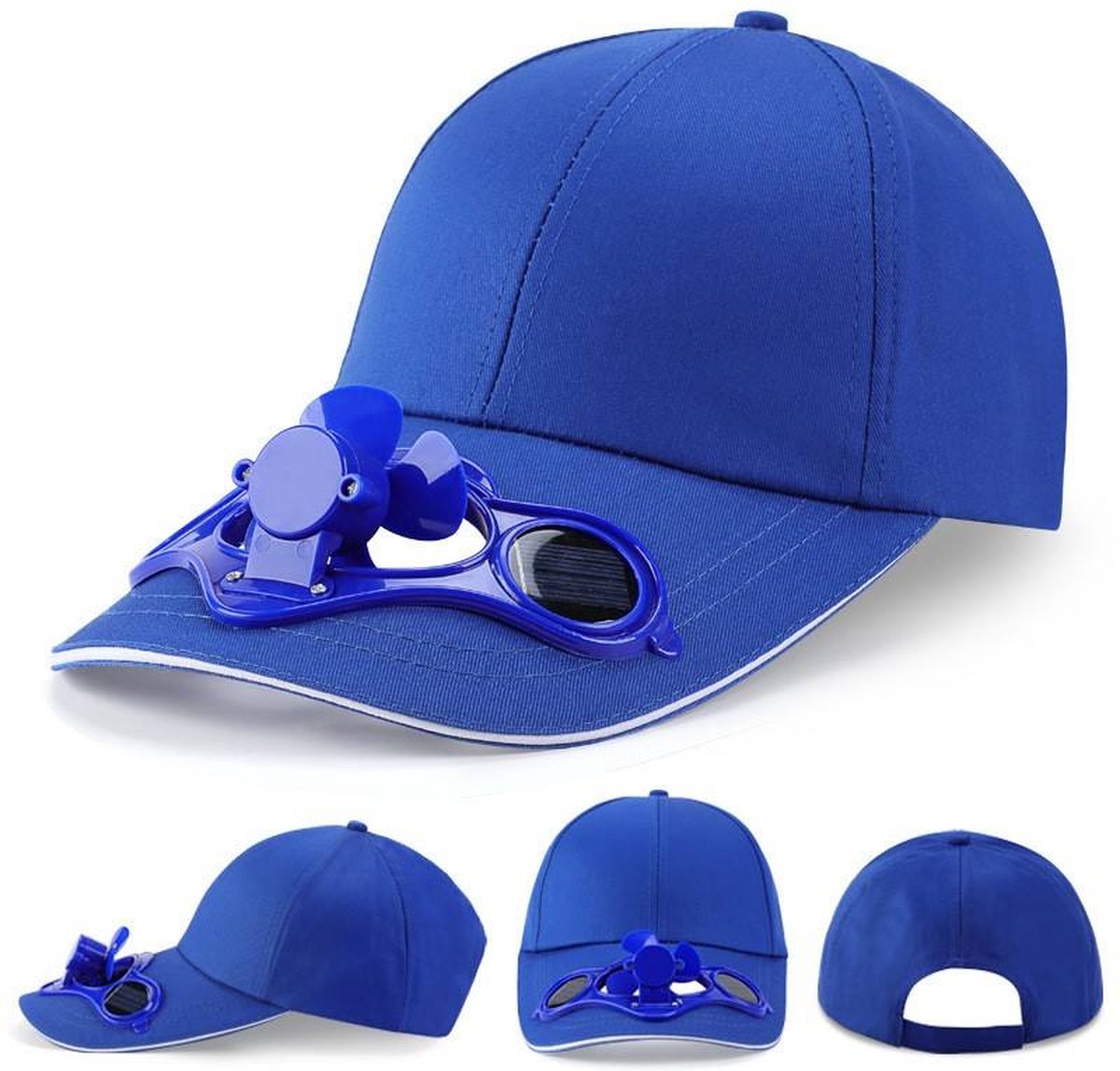 Koning Import - Zonne-energie Ventilator Pet - Blauw - Verkoelend en Comfortabel voor Outdoor en Camping - Fan Cap