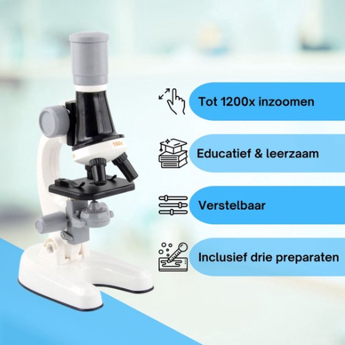 KoningBen® Kinder Microscoop - Educatief, Verstelbaar, Vergrotingen tot 1200x - LED Verlichting - Cadeau - Educatief Speelgoed - Jongens & Meisjes - Sinterklaas