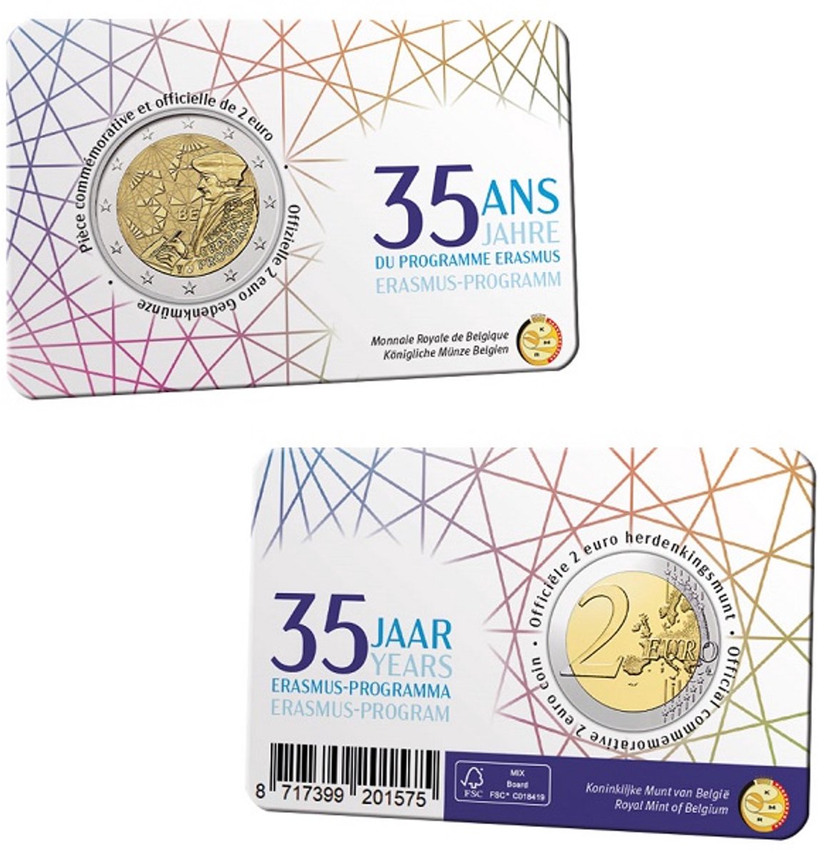 België - 2 Euro 2022: 35 jaar Erasmus Programma - in officiële coincard