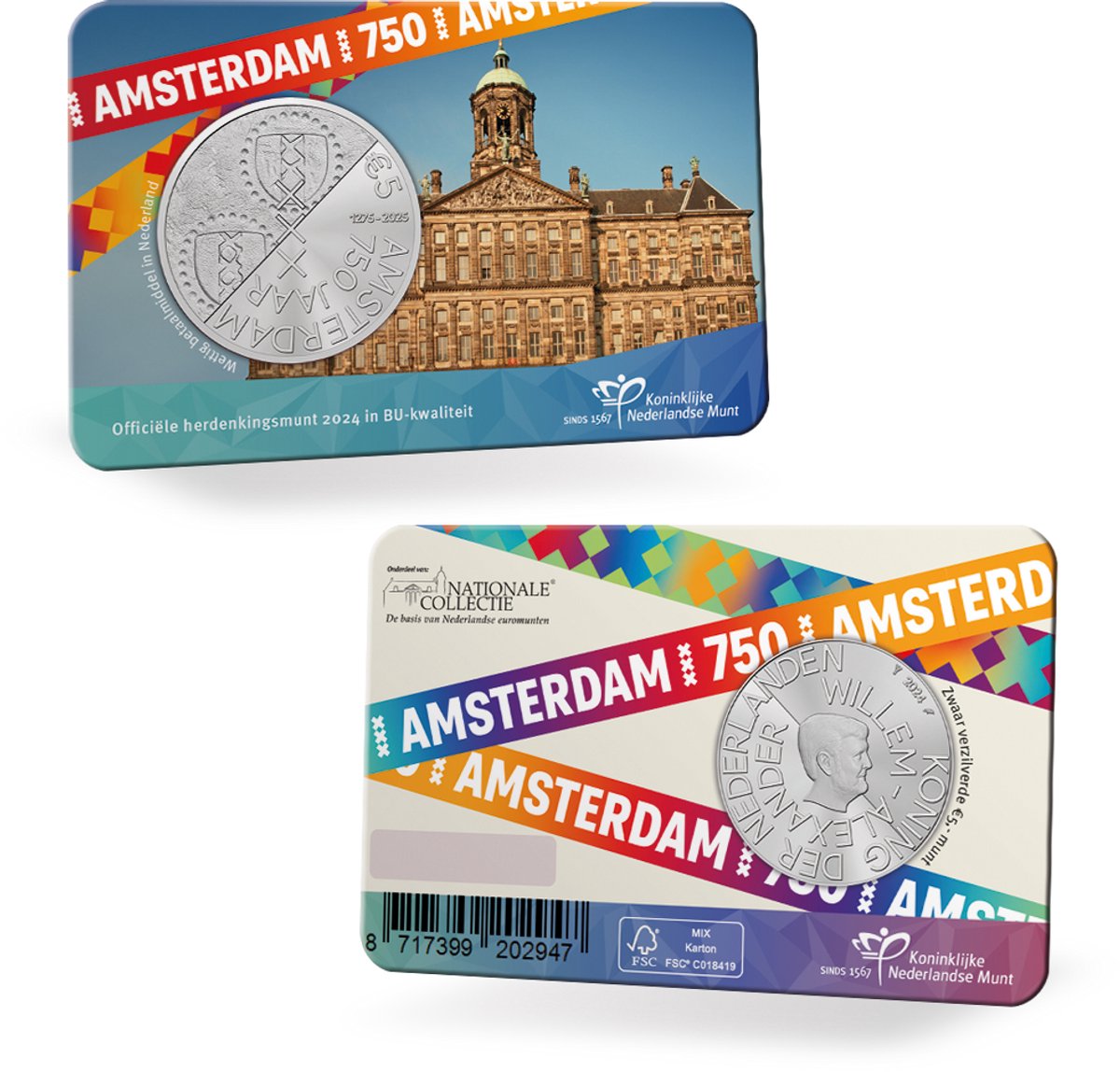 Amsterdam 750 jaar herdenkingsmunt 5 Euro in coincard