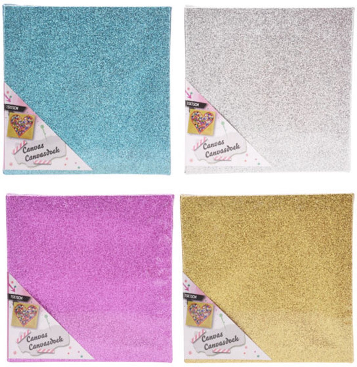 Canvas Glitter 15x15cm, Set van 12