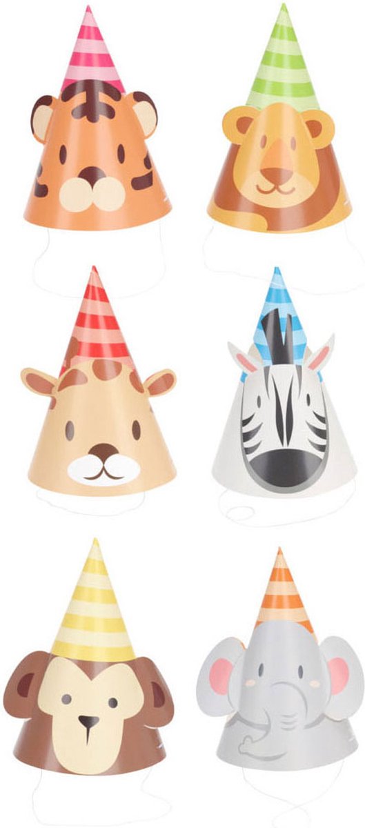 Feesthoedje Jungledieren met Oren, 6st.