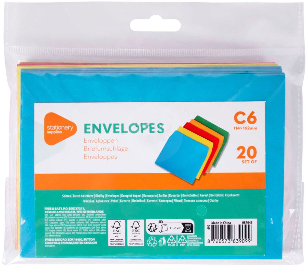 Gekleurde Enveloppen C6, 20st.