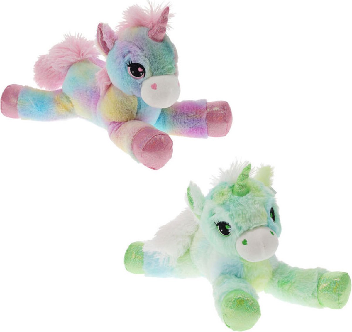 Knuffel eenhoorn pluche pastelkleuren gerecycled materiaal 30x32cm.