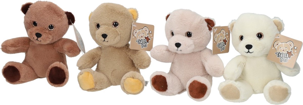 Knuffelbeer pluche speelgoed multi kleuren 14cm knuffel.