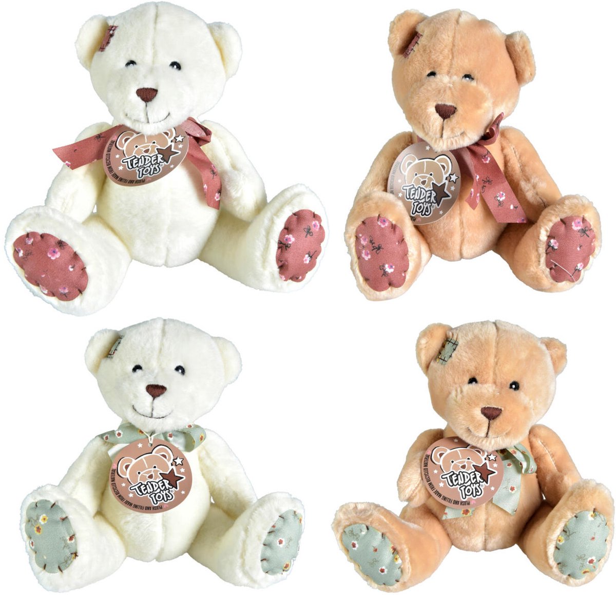 Pluchen beer knuffel met strik multi kleuren voor kinderen.