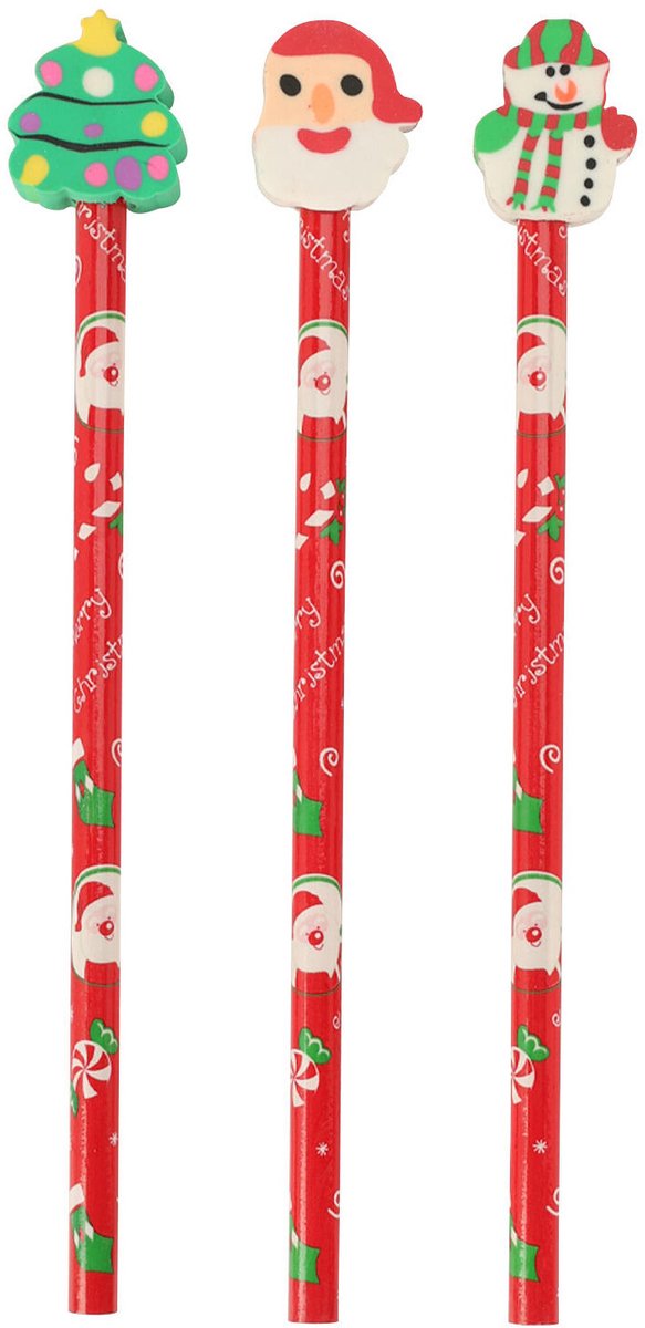 Potlood met Gum Kerst, 3st.