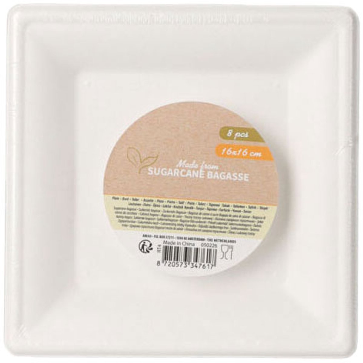 Wegwerpbordjes Vierkant 16cm, 8st.