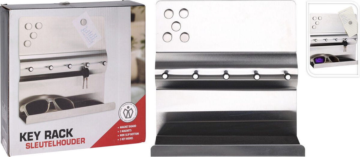 Alco sleutelrek RVS met 5 haken - sleutelhouder zilver.