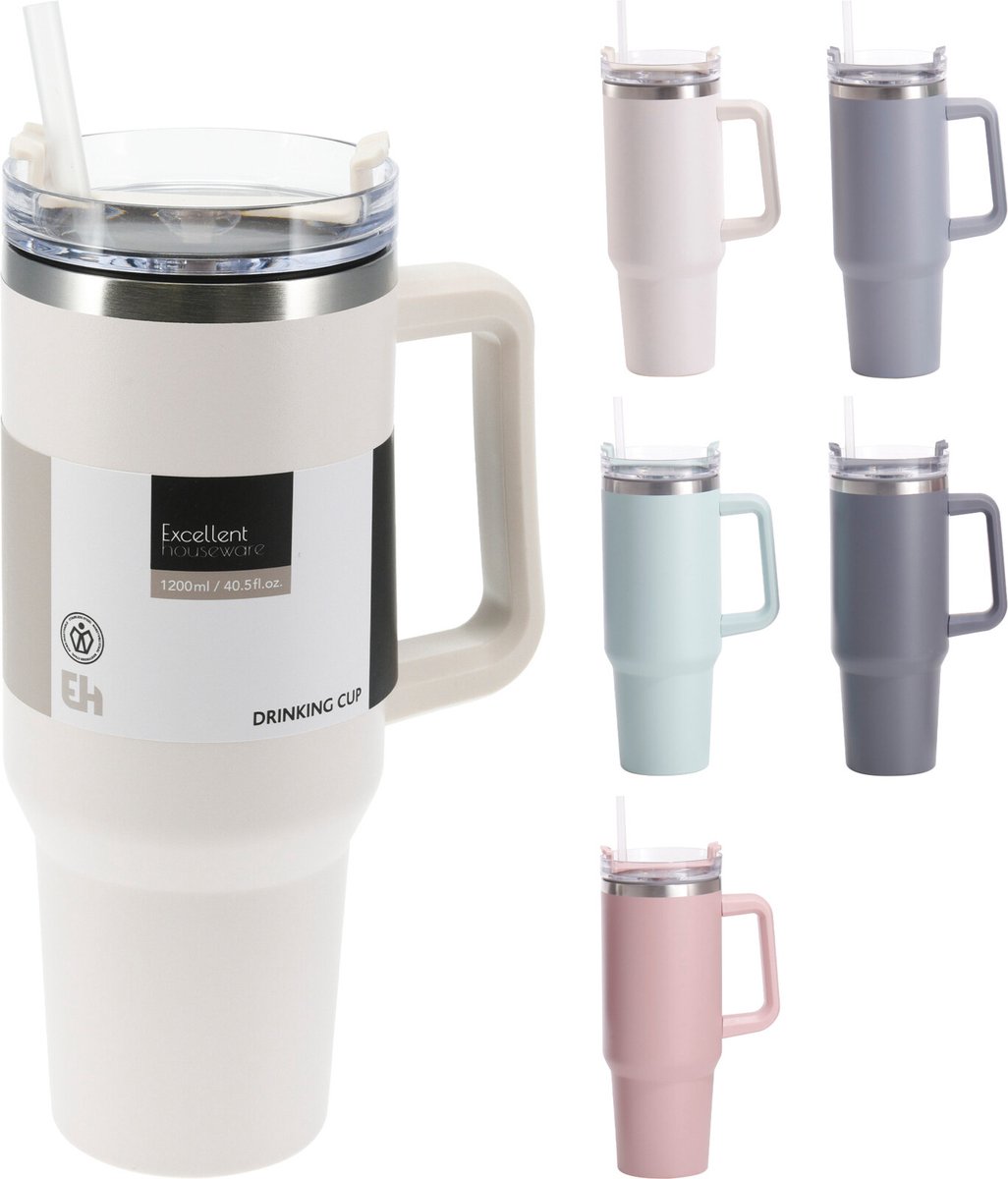 Drinkbeker RVS - assorti 5 kleuren, 1200ml