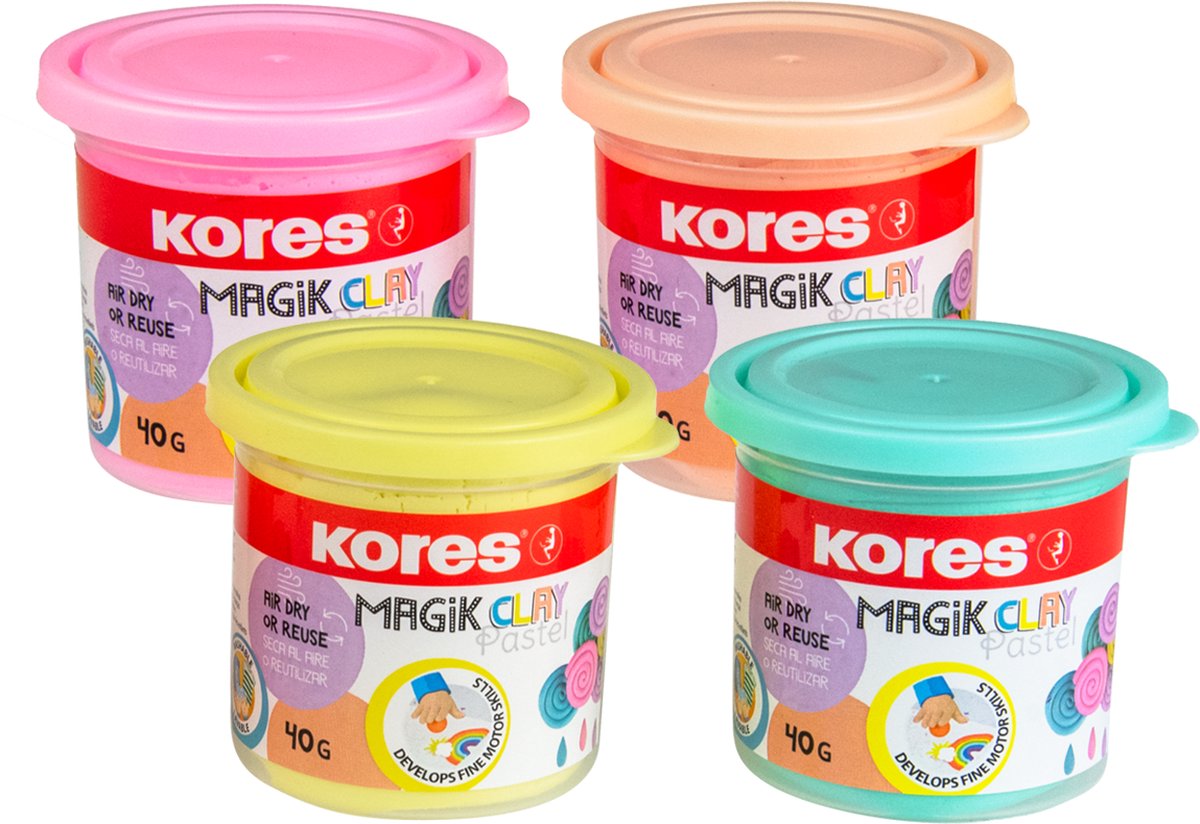 KORES Magic Clay - set van 4 potjes à 40 gram - pastel kleuren