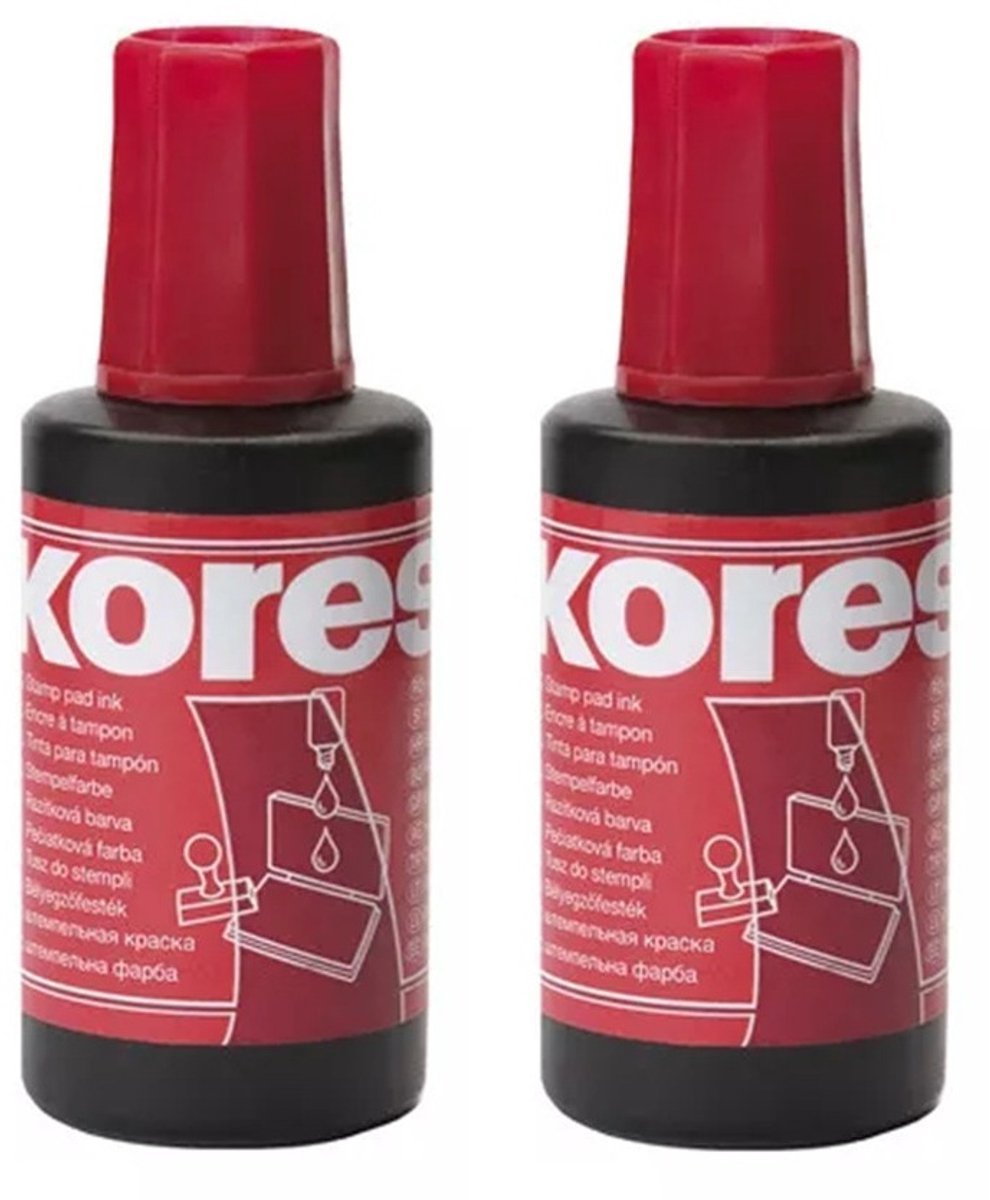 Kores Inkt - 2x - flesje navulling voor stempelkussens - rood - 27 cm
