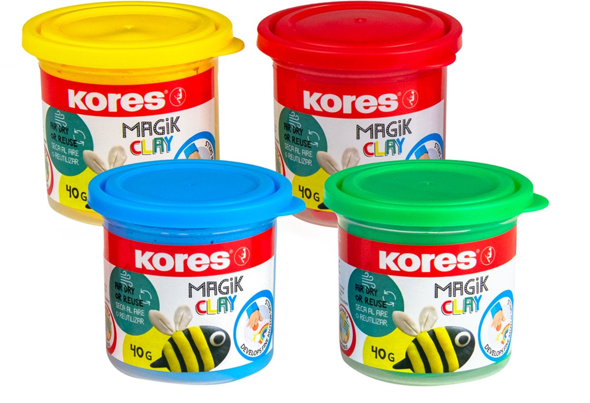 Magic Clay Kores - set van 4 potjes à 40 gram - felle kleuren