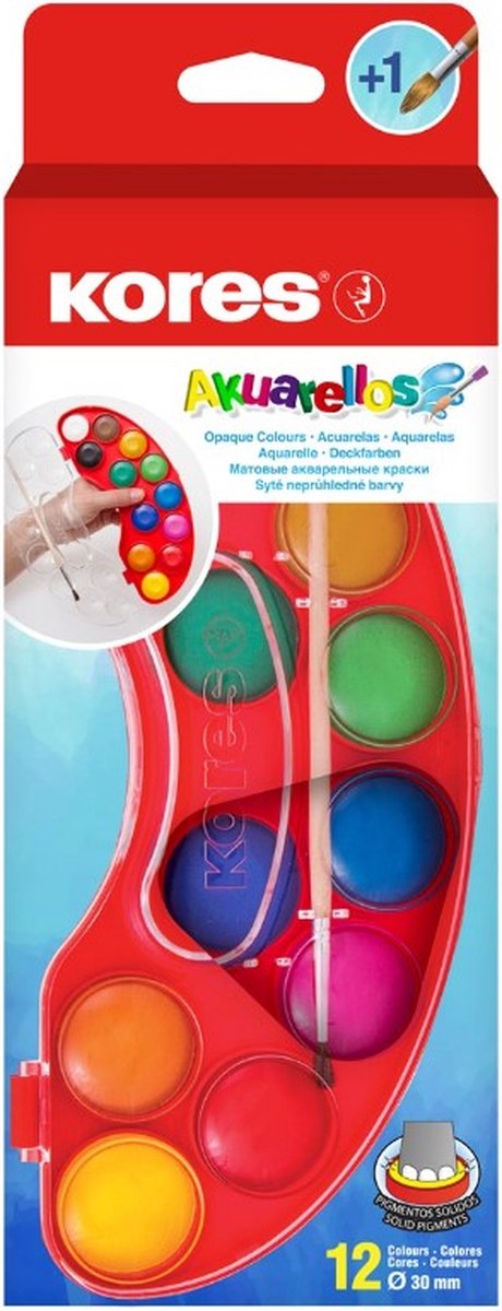 Verfdoos Kores - 12 kleuren en penseel - 