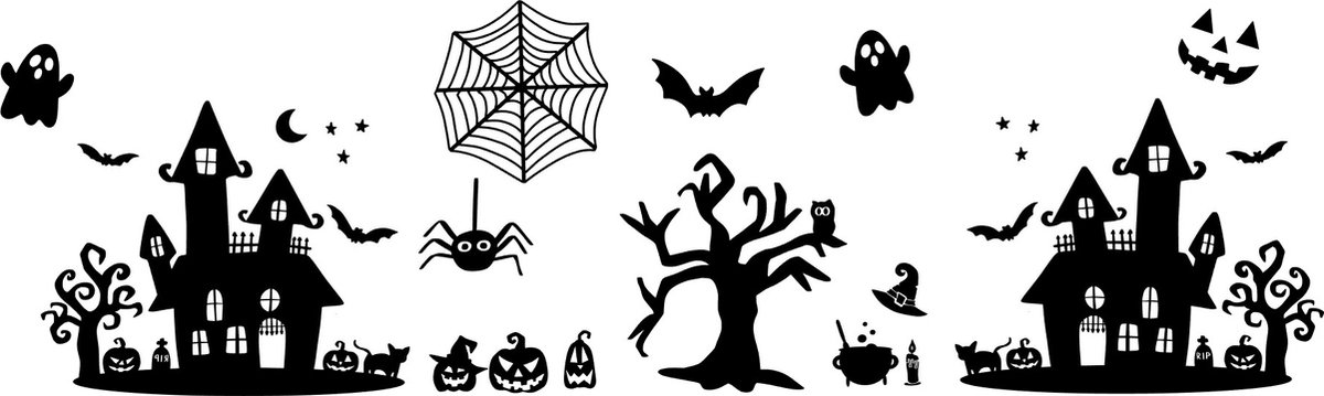 Raamsticker Halloween straatje Zwart