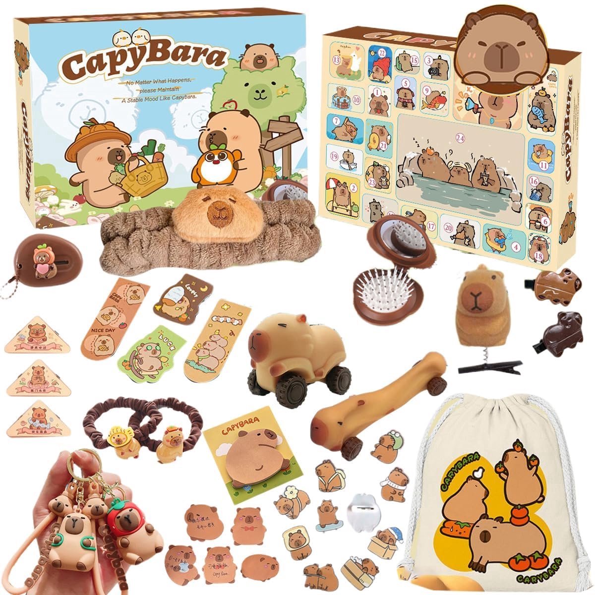 Kraftverdia - Capibara Adventskalender 2025 - Kerstversiering - Capybara Knuffe - Cadeau voor kinderen