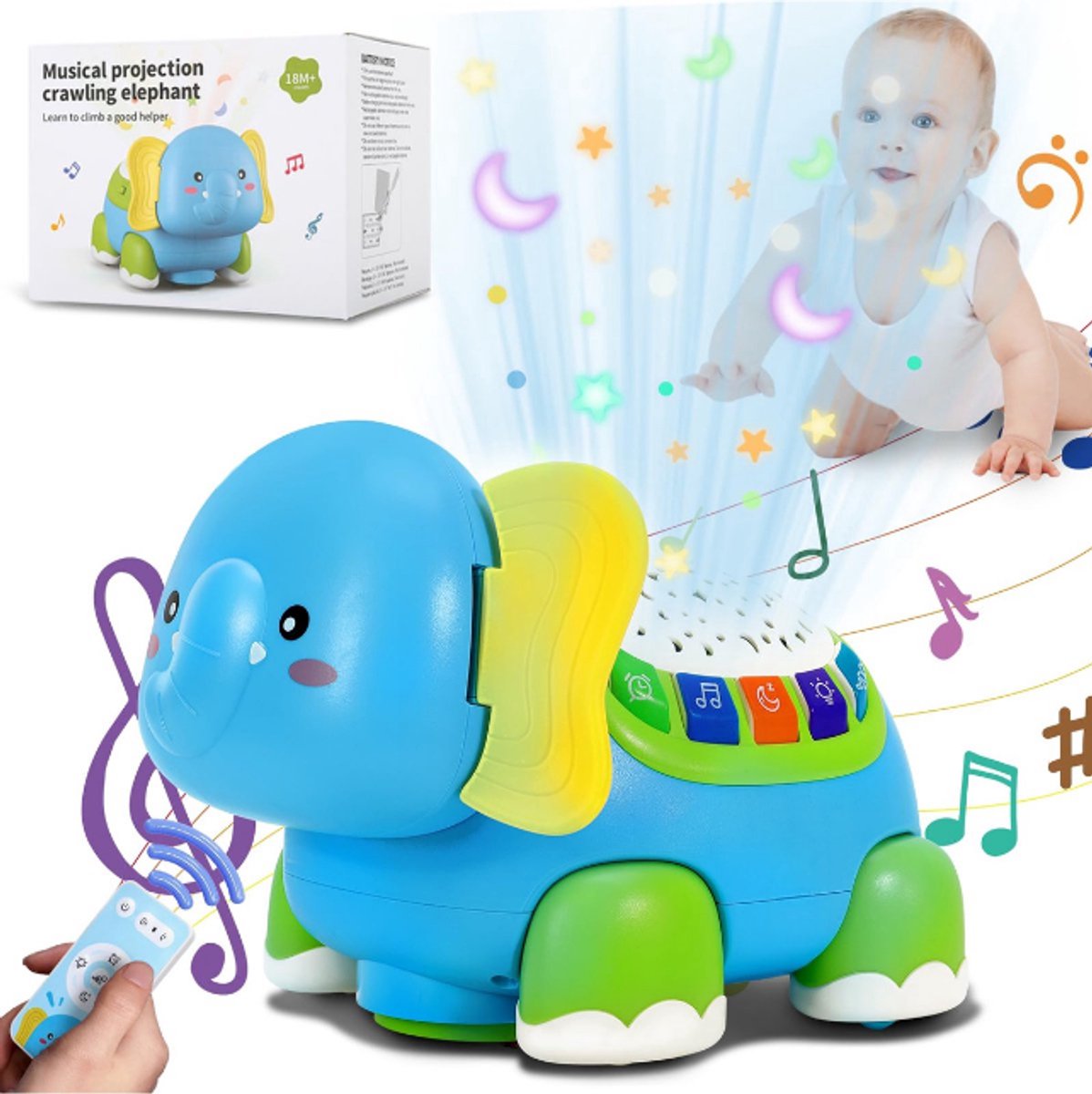 Kraftverdia® - Babyspeelgoed vanaf 6 maanden - Kruipende muzikale speeltjes voor babys en kinderen - Motorisch speelgoed met muziek- en lichtprojector -Speelgoedcadeau voor 6 12 18 maanden 1 jaar peuter jongens meisjes - Interactief Speelgoed