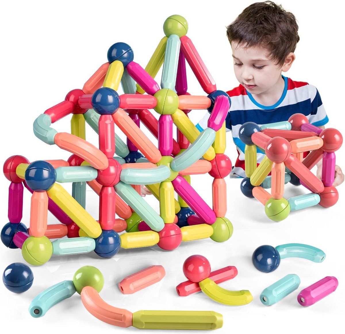 Kraftverdia® - Magnetisch Speelgoed-Magnetische bouwset-Montessori speelgoed-Stapelen van speelgoed-Geschikt voor jongens en meisjes vanaf 3 jaar-Magnetische ballen en stokken-42 STUKS-Geschenk