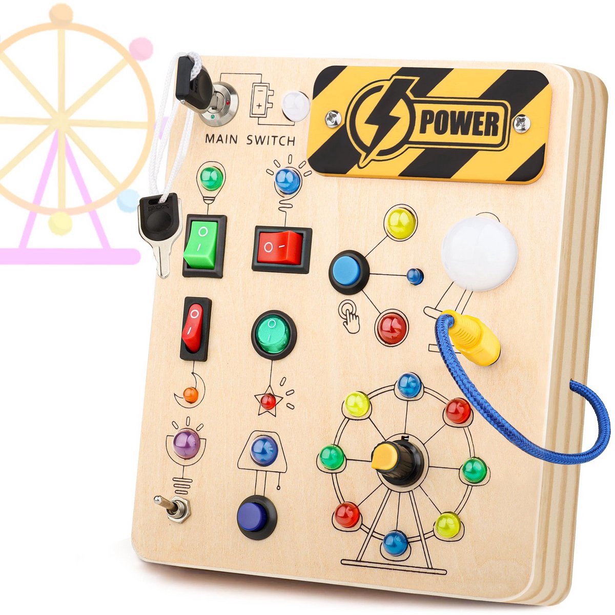 Kraftverdia® - Montessori speelgoed -Houten speelgoed -Houten speelgoed - Montessori Activiteitenbord - Montessori Busy Board for Toddlers 1-4 - Sensory LED Light Switch Busy Board Toy, - Educatief Speelgoed 1-4 jaar