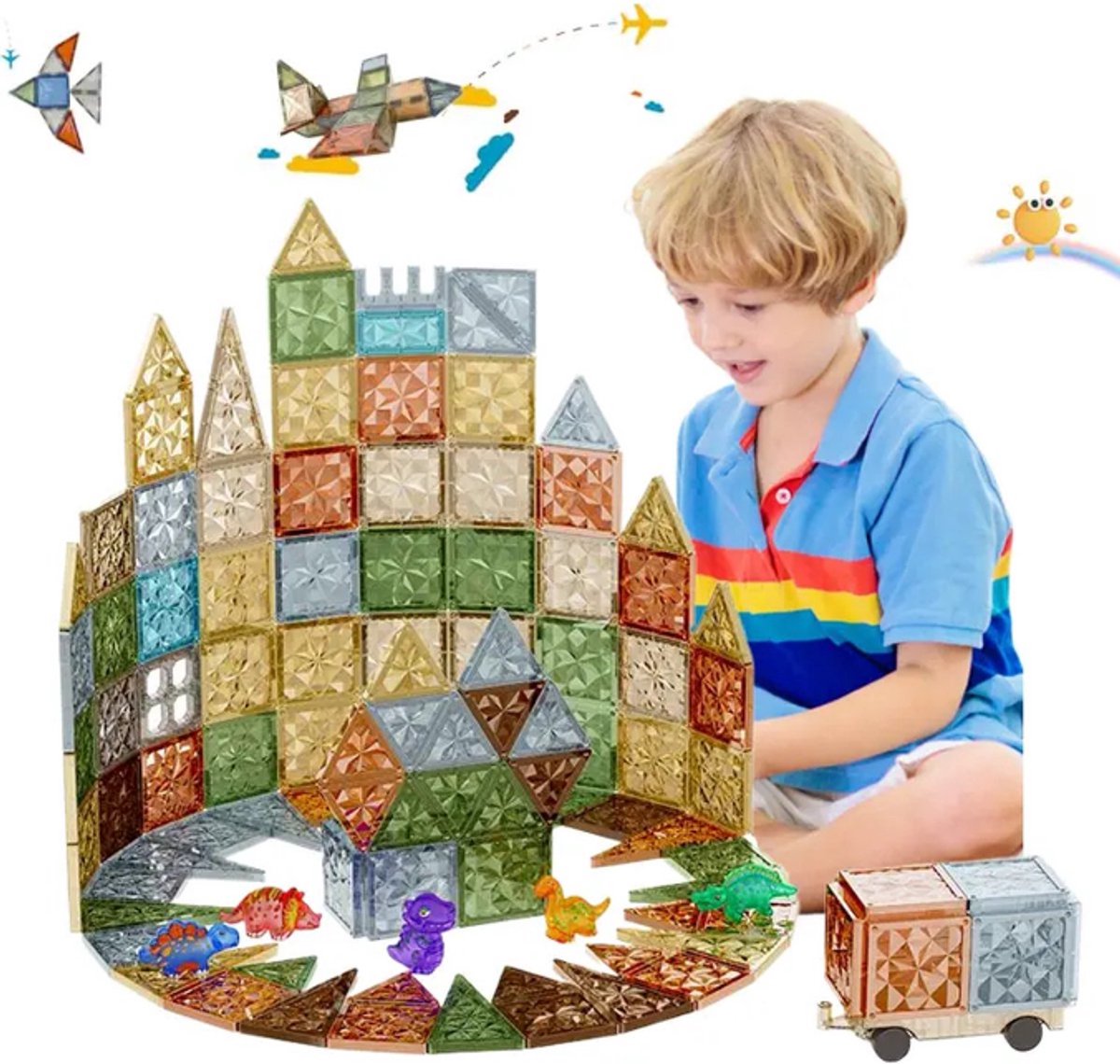 Magnetische blokkenset-Magnetic Tiles-Magnetisch Speelgoed-Montessori Speelgoed-3D Kleuren Diamant Serie-Constructie speelgoed-Speelgoed Kinderen-Bouwstenen-105 stuks