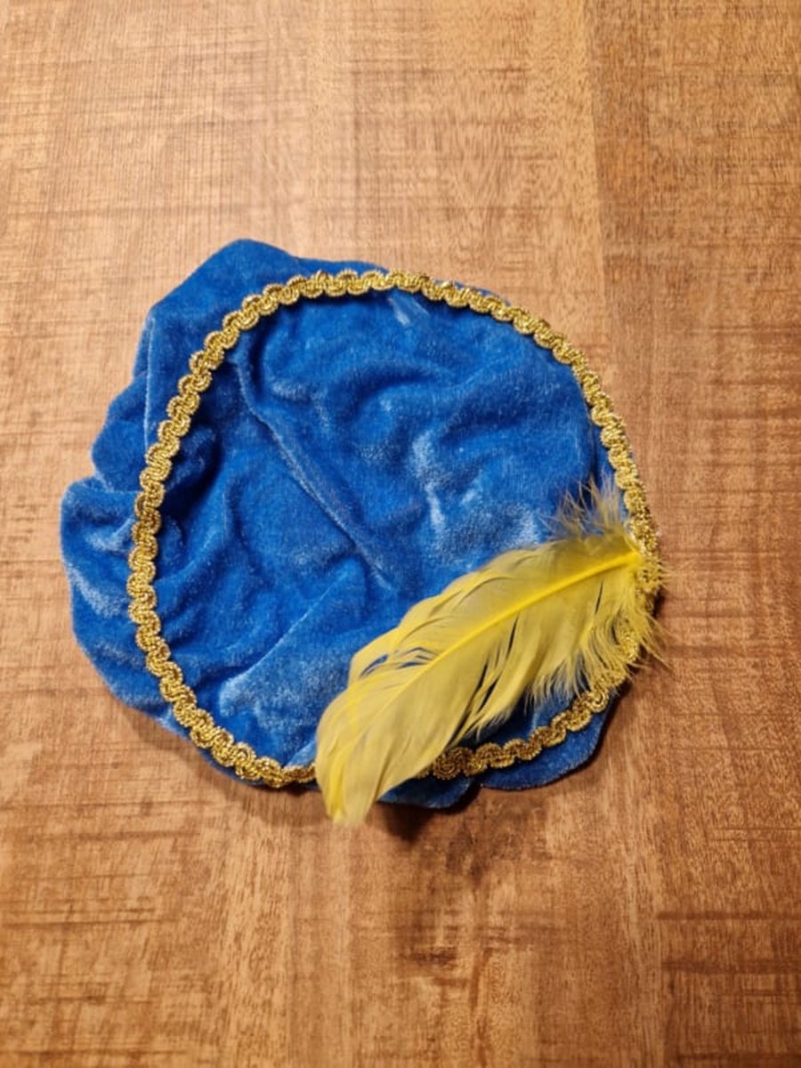 Gepersonaliseerde pietenmuts blauw met veer