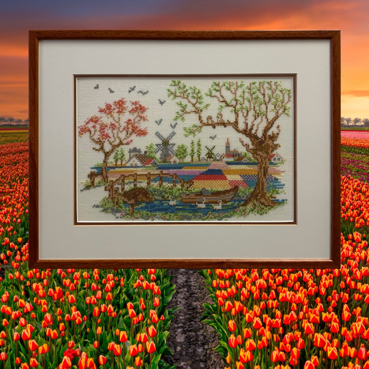 borduurpakket 1074 holland, bollenvelden