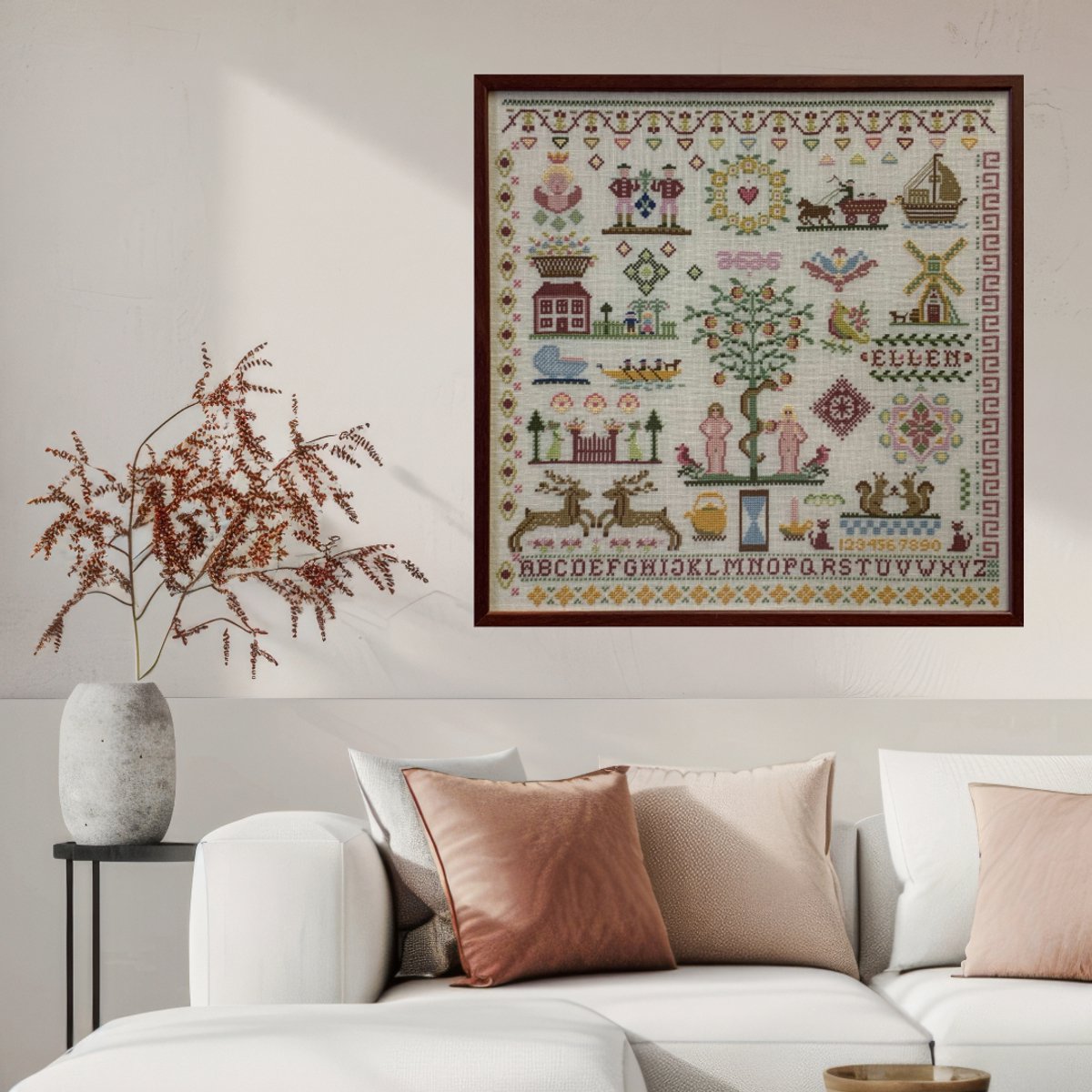 borduurpakket 1110 merklap, adam&eva met levensboom