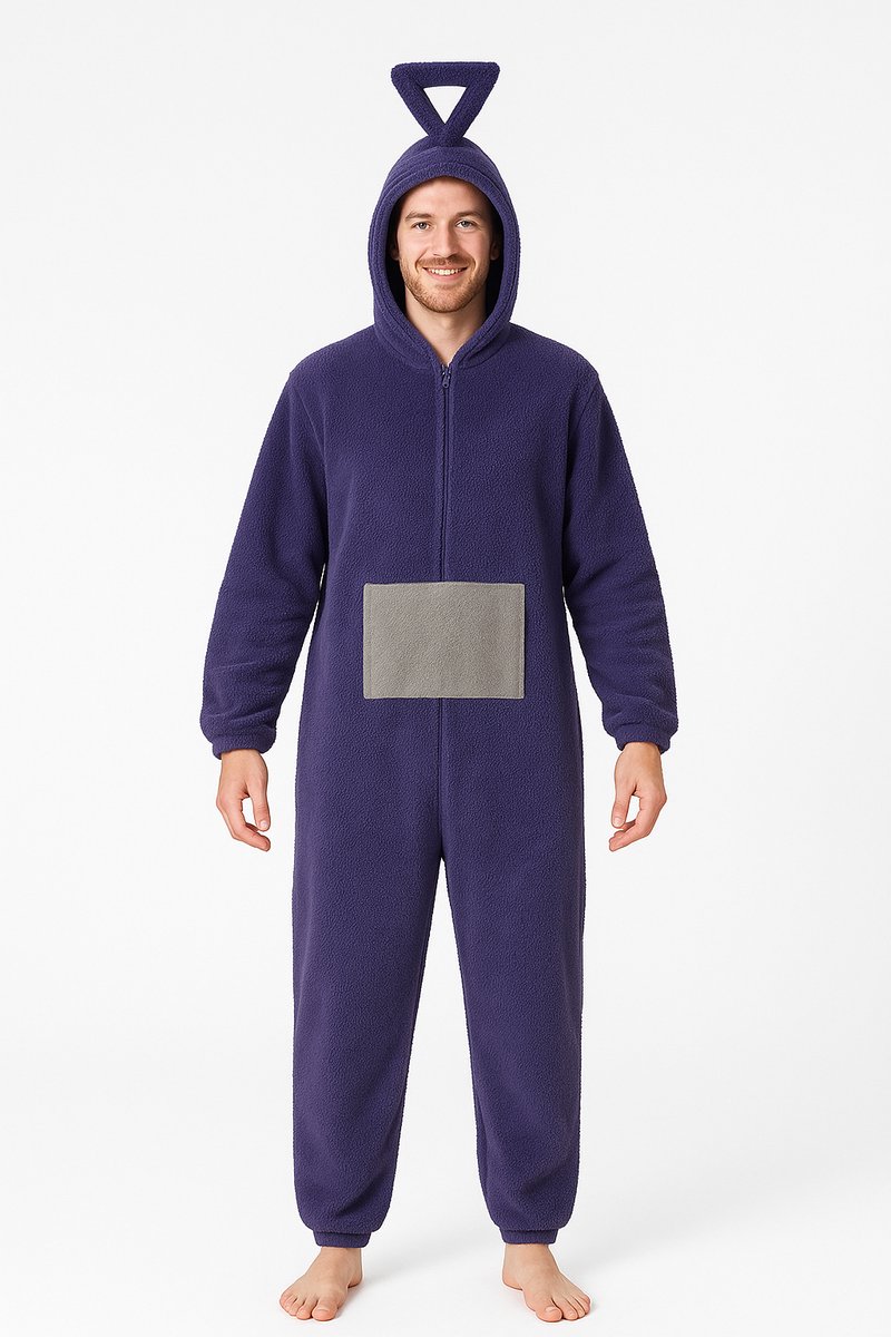 KrijgHonger - Teletubbie Onesie - Paars Verkleedkostuum Volwassenen - M (150-160cm) - Onesie Pyjama - Verkleed als teletubbie Tinky Winky - Carnavalskleding - Verkleedkleding - Teletubbie kostuum - Groepskostuum