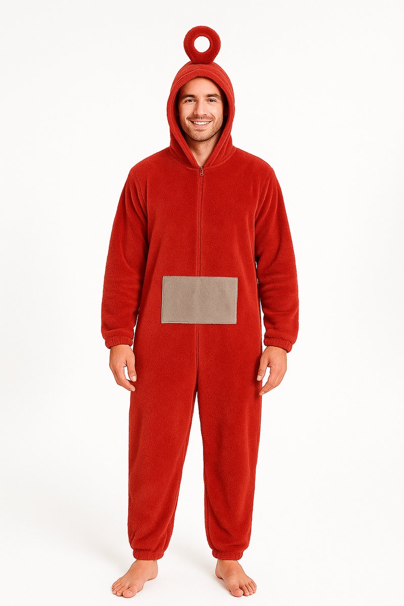 KrijgHonger - Teletubbie Onesie - Rood Verkleedkostuum Volwassenen - Maat L (160-170cm) - Onesie Pyjama - Verkleed als teletubbie PO - Carnavalskleding - Verkleedkleding - Teletubbie kostuum - Groepskostuum