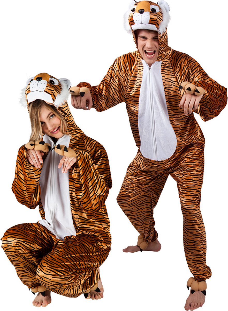KrijgHonger - Tijger Onesie - Maat M/L - Geschikt Voor (170 t/m 180 cm) - Voor Volwassenen - Pyjama - Verkleedkleding - Carnavalskleding - Dieren Onesie - Huispak - Valentijnsdag - Carnaval