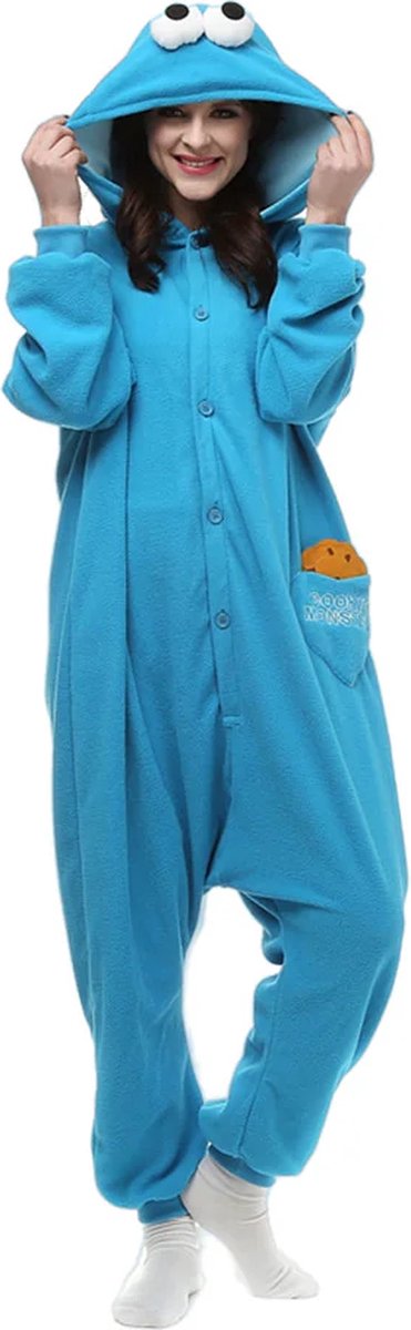 KrijgHonger – Blauwe Dieren Onesie – Maat M (155–165 cm) – Unisex Verkleedkostuum / Pyjama – Carnaval – Huispak – Voor Kinderen & Volwassenen