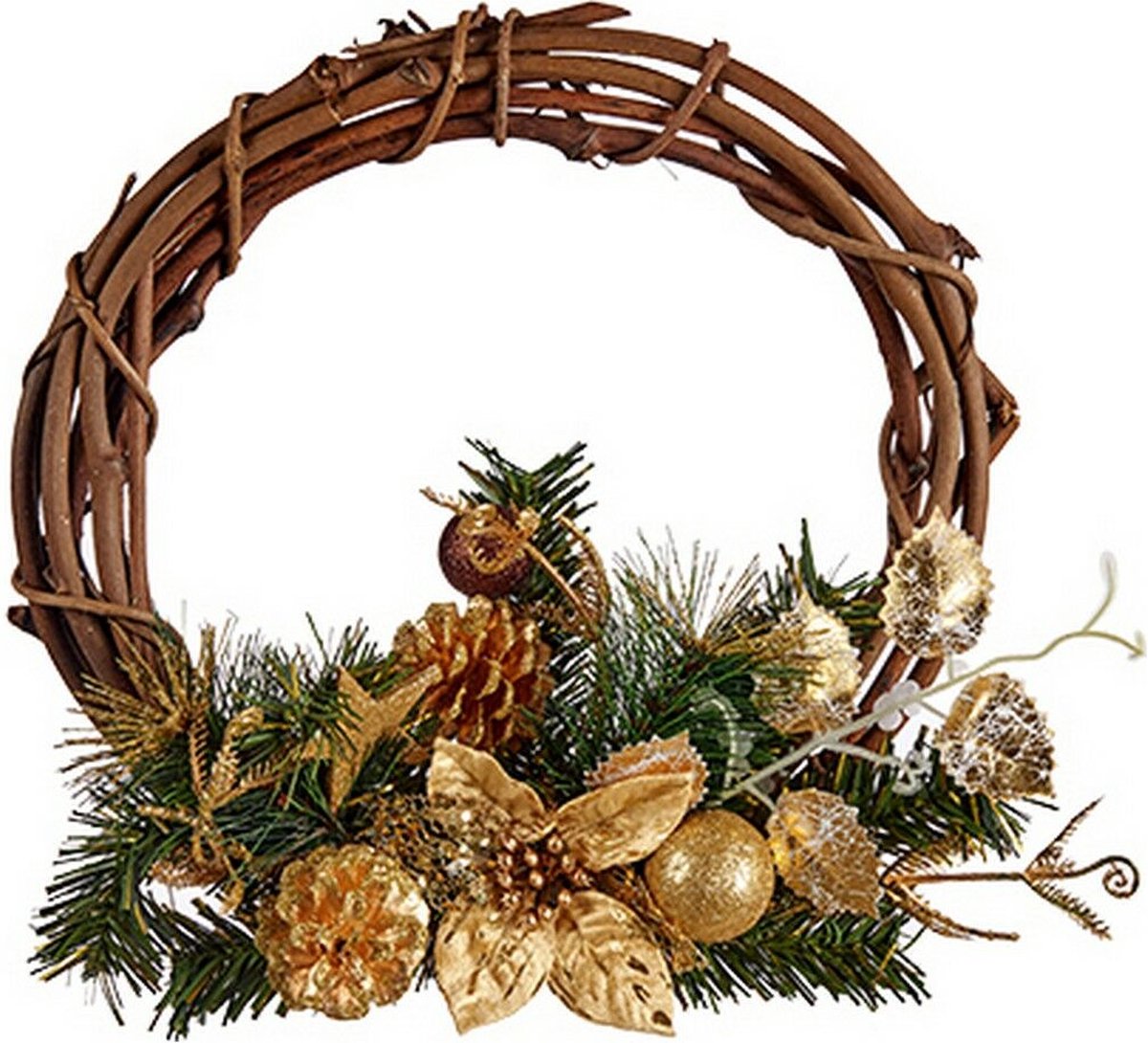 Kerstkroon 30,48 cm Hout Bruin Groen Plastic